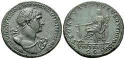 Ancient Coins - Trajan (98-117 A.D.). AE Sestertius, Rome Mint. Impressive Heroically bust of Trajan