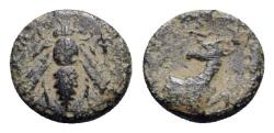 Ancient Coins - Ionia, Ephesos, c. 387-289 BC. Æ 11mm. Bee. R/ Forepart of a stag