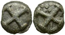 Ancient Coins - ITALY.  Apulia, Luceria (circa 217-212 BC). Æ Quincunx. Wheel of four spokes. R/ Wheel of four spokes