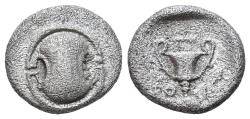 Ancient Coins - Boiotia, Federal Coinage, c. 395-340 BC. AR Hemidrachm. Boeotian shield. R/ Kantharos
