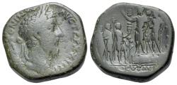 Ancient Coins - Marcus Aurelius (AD 161-180). Æ Sestertius. Rome mint. Struck late AD 169-170. R/ ADLOCUTIO