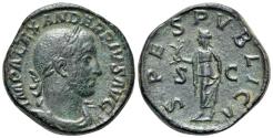 Ancient Coins - Severus Alexander (222-235). Æ Sestertius. Rome, AD 232. R/ SPES