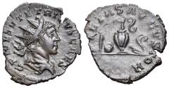 Ancient Coins - Tetricus II (Caesar, 273-274). Æ Radiate. Treveri, 272-3. R/ Pontifical instruments: sprinkler, simpulum, jug, and lituus.