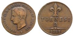 World Coins - Italy, Napoli. Francesco II di Borbone (1859-1860). Æ 2 Tornesi 1859