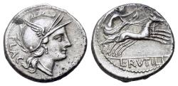 Ancient Coins - ROME REPUBLIC L. Rutilius Flaccus. 77 BC. AR Denarius. Rome mint. R/ Victory driving biga