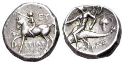 Ancient Coins - ITALY. CALABRIA. Tarentum. Circa 272-240 B.C. AR Nomos. Eu... and Tistiar... magistrates.
