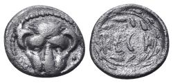 Ancient Coins - ITALY Bruttium, Rhegion, c. 445-435 BC. AR Litra. Facing lion. R/ RECI