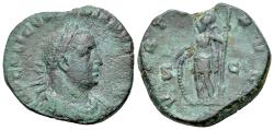 Ancient Coins - Valerian I (AD 253-260) Æ Sestertius. Rome mint. 1st emission, AD 253-254. R/ VIRTUS