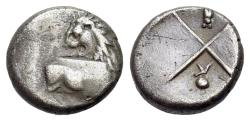 Ancient Coins - Thrace. Chersonesos, c. 386-338 BC. AR Hemidrachm. Forepart of lion r., head l. R/Quadripartite incuse