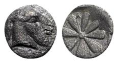 Ancient Coins - Aeolis, Kyme, 4th century BC. AR Obol - Goat head / Floral pattern