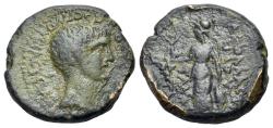 Ancient Coins - AEOLIS. Temnus. Augustus (27 BC-14 AD). Æ 19mm. Asinius Gallus, proconsul; Apollas, son of Phainios, magistrate. R/ Athena