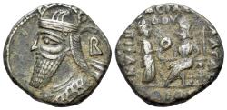 Ancient Coins - Kings of Parthia. Vologases IV (AD 147-191). BI Tetradrachm. Seleukeia on the Tigris mint.