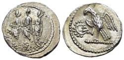Ancient Coins - SKYTHIA, Geto-Dacians. Koson. Mid 1st century BC. AR Drachm. Roman consul accompanied by two lictors R/ EAGLE
