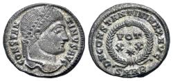 Ancient Coins - Constantine I (AD 307/10-337). Æ Nummus. Heraclea. Laureate head r. R/  SMHB. VOT / XX in two lines; star below; all within wreath.