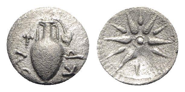 Lokris, Lokri Opuntii, c. 340-330 BC. AR Obol. Amphora R/ Twelve-rayed star