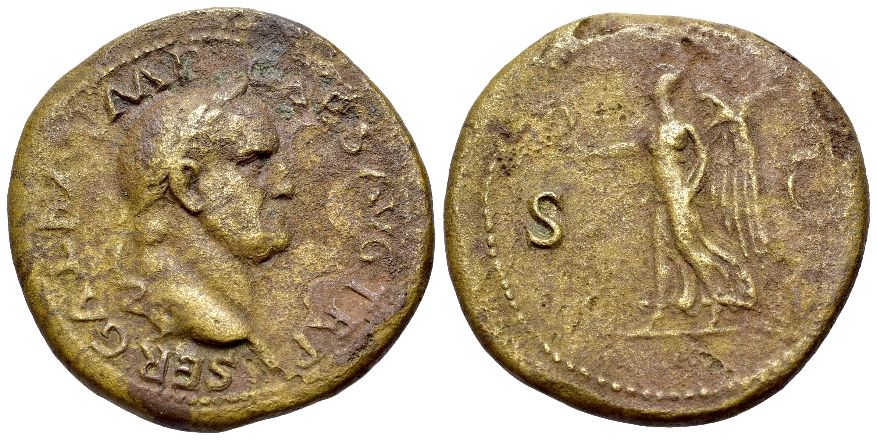 Galba (68-69). Æ Sestertius. Rome, c. November AD 68. R/ Victory