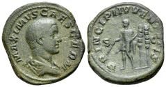 Ancient Coins - Maximus (Caesar, AD 235/6-238). Æ Sestertius. Rome, 236-7. R/ Maximus as Princeps Iuventutis standing