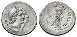 Ancient Coins - ROME REPUBLIC  Moneyer issues of Imperatorial Rome. Mn. Cordius Rufus. 46 BC. AR Denarius. Rome mint. Conjoined heads of the Dioscuri R/ Venus Verticordia