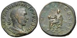 Ancient Coins - Philippus I Arab (AD 244-249). Æ Sestertius. Rome, 245. R/ The Emperor seated left on curule chair