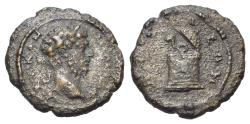 Ancient Coins - Commodus (Caesar, AD 175-177), Nicaea in Bythynia Æ 17mm. R/ Serpent emerging from cista with open lid. RARE