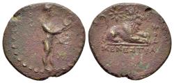 Ancient Coins - Ionia, Miletos, c. 200 BC. Æ. ΜΕΝΕΣΤΡΑΤΟΣ (Menestratos), magistrate. Apollo Didymeus. R/ MENEΣTPATOΣ, lion seated. Star above, monogram to right.