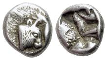 Ancient Coins - Caria, Uncertain, c. 5th century BC. AR Diobol. Head of bull . Unpublished in the standard references. Very Rare