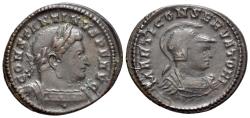 Ancient Coins - Constantine I (307/310-337). Æ Follis. Treveri (Trier) mint. Struck AD 310-313. R/ Helmeted and cuirassed bust of Mars