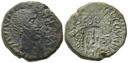 Ancient Coins - Augustus (27 BC-AD 14). Sicily, Agrigentum. Æ 24mm. R/ SALASSO COMITIALE SEX RVFO II VIR L CLODIO / RVFO / PRO COS; c/m: plough