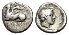 Ancient Coins - Thrace. Abdera, c. 336-311 BC. AR Drachm. Griffin springing. R/ Laureate head of Apollo.