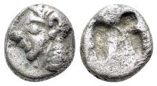 Ancient Coins - Ionia, Kolophon, late 6th century BC. AR Tetartemorion. Archaic head of Apollo