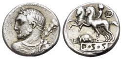 Ancient Coins - ROME REPUBLIC Ti. Quinctius, Rome, 112-111 BC. AR Denarius. Laureate bust of Hercules R/ Two horses galloping l, Rat below