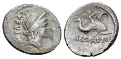 Ancient Coins - ROME REOUBLIC Moneyer issues of Imperatorial Rome. Mn. Cordius Rufus. 46 BC. AR Denarius. Rome mint. R/ Cupid riding dolphin