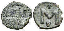 Ancient Coins - Michael II and Theophilus (820-829). Æ 40 Nummi. Syracuse, 821-9. Crowned facing busts of Michael and Theophilus
