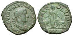 Ancient Coins - Moesia Superior. Viminacium. Volusian (251-253). Æ.  Laureate bust r. R/Moesia standing facing