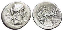 Ancient Coins - ROME REPUBLIC T. Carisius, Rome, 46 BC. AR Denarius. R/ Victory driving quadriga
