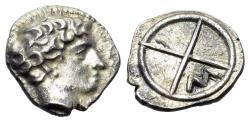 Ancient Coins - Gaul, Massalia, c. 410-380. AR Obol R/ M within four-spoked wheel