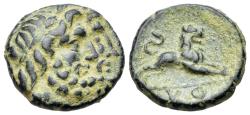Ancient Coins - Pisidia, Komama, 1st century BC. Æ 14mm. Jugate laureate male heads R/ Lion standing