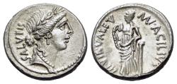 Ancient Coins - ROME REPUBLIC Moneyer issues of Imperatorial Rome. Man. Acilius Glabrio. 49 BC. AR Denarius. Rome mint. R/ Valetudo (Salus) standing