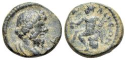 Ancient Coins - Pamphylia, Attalea. Pseudo-autonomous issue, 2nd-3rd century AD. Æ 13mm. Bust of Poseidon. R/ HERMES