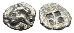 Ancient Coins - Islands off Thrace, Thasos, c. 500-480 BC. AR Obol. Two dolphins leaping to left and right