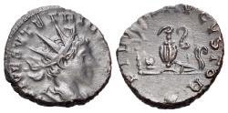 Ancient Coins - Tetricus II (Caesar, 273-274). Æ Radiate. Treveri, 272-3. R/ Pontifical instruments: sprinkler, simpulum, jug, and lituus.