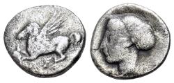 Ancient Coins - CORINTHIA. Corinth (Circa 350/45-285 BC). AR Drachm. Pegasos flying. R/ Head of Aphrodite