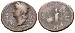 Ancient Coins - Nero (AD 54-68). Æ As, Rome, circa 66. R/ VICTORY