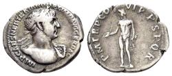 Ancient Coins - Trajan (AD 98-117) AR Denarius. Rome. Heroic Bust, wearing aegis. R/ GENIUS