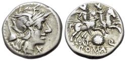 Ancient Coins - ROME REPUBLIC T. Quinctius Flamininus, Rome, 126 BC. AR Denarius R/ The Dioscuri on horses, Macedonian shield below