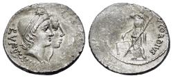 Ancient Coins - ROME REPUBLIC Moneyer issues of Imperatorial Rome. Mn. Cordius Rufus. 46 BC. AR Denarius. Rome mint. Conjoined heads of the Dioscuri R/ VENUS