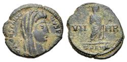 Ancient Coins - Divus Constantine I (died 337). Æ Follis. Antioch, 347-8. R/ Constantine, veiled, standing