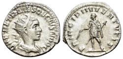 Ancient Coins - Herennius Etruscus (Caesar, 249-251). AR Antoninianus. Rome, AD 250. R/ Herennius standing