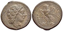 Ancient Coins - Sicily, Syracuse. Hiketas II (287-278 BC). Æ 24.5mm R/ EAGLE Near EF Overstruck
