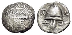 Ancient Coins - MACEDON, The Macedonians (Circa 196-168 BC). AR Tetrobol. Struck under Philip V. Amphipolis mint. Macedonian shield / Macedonian helmet
